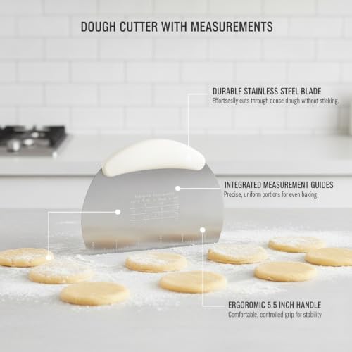 Dough Cutter with Measurements, Stainless Steel Bench Scraper for
