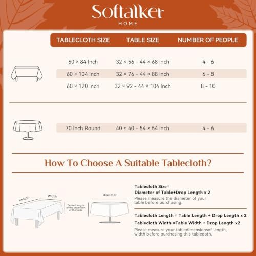 Softalker Large Fall Tablecloth Rectangle 60x104 inch, Faux Linen