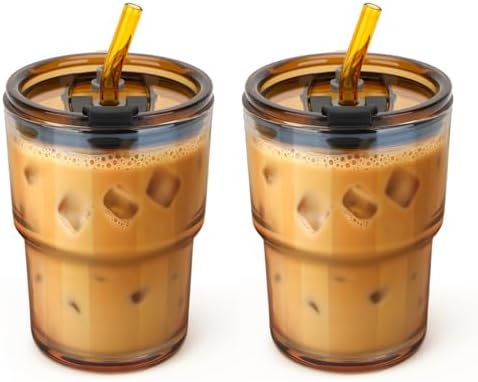13 oz Glass Tumbler with Glass Straw and Lid