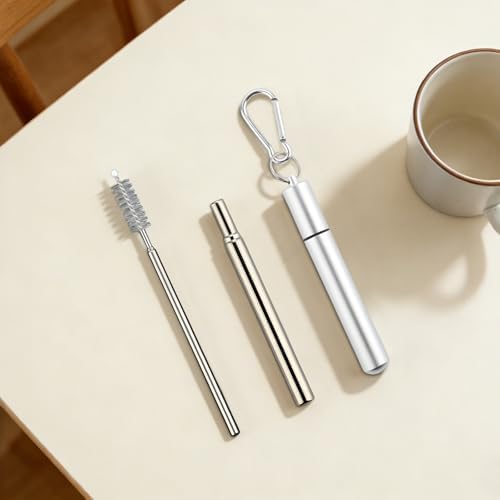 Telescopic Reusable Straws Set, Travel Drinking Straws With Keychain