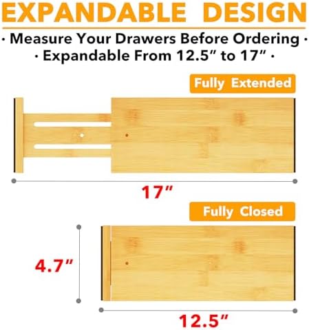 SpaceAid Bamboo Dresser Drawer Dividers 6 Pack, 4.65“ High Adjustable