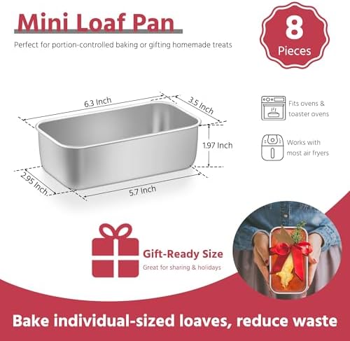 E-far Mini Loaf Pan Set of 8, Small Stainless Steel Bread Baking Pans