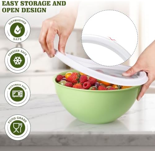 Greentainer 4-Piece Plastic Mixing Bowl Set with Lids for Kitchen