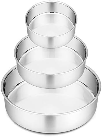 P&P CHEF Cake Pan Set of 3, 4" + 6" + 8" Round Baking Layer Cake Pan
