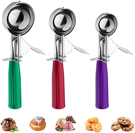 Cookie Scoop Set of 3, Ice Cream Scoop with Trigger & Anti-Freeze Grip