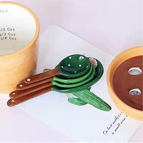 Cactus Measuring Spoons Set in Pot Ceramic House Warming Gifts New