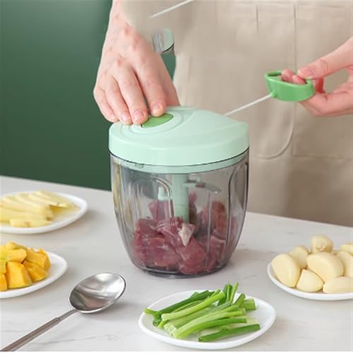 Manual Food Processor, Garlic Chopper with 3 Blades, Hand Pull String