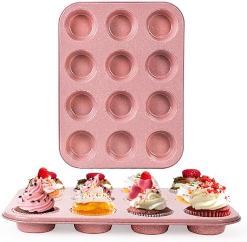 2-Pack Pink Nonstick Muffin Pans, 12-Cup Muffin Cake Pan, 5-Layer Free