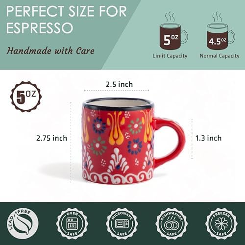 Ceramic Espresso Cups, 5 Oz Espresso Cups Set of 4, Handmade Espresso