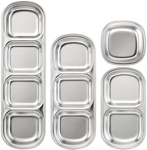 SOUJOY 4 Pcs Stainless Steel Sauce Dish, Divided Seasoning Sauces Dip