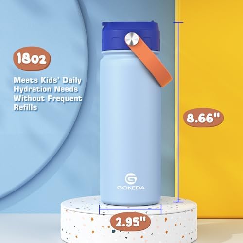GoKEDA 18oz Kids Water Bottle, 2 Pack Stainless Steel Straw Cup