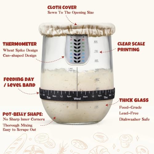 1 L (34 OZ) Glass Sourdough Starter Jar Kit