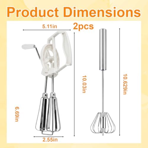 2 PCS Egg Beaters Hand Crank, Manual Egg Whisker Set with Stainless
