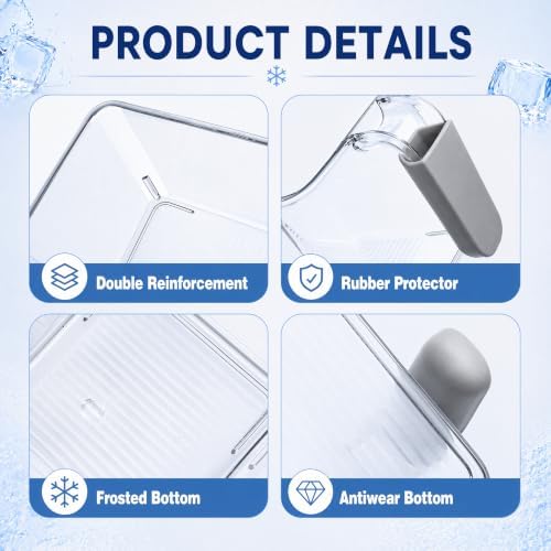 Pumtus 4 Pack Clear Ice Bins for Freezer, Plastic Ice Bucket with