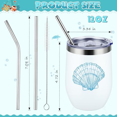 4 Sets Ocean Themed Beach Wine Tumbler 12 oz with Lid
