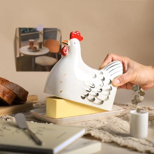 Colias Wing Retro Hen Ceramic Butter Dish with Lid Butter Keeper