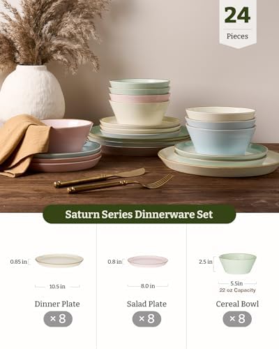Famiware Saturn Stoneware Dishes Dinnerware Set for 8, Rimmed Plates, Bowls