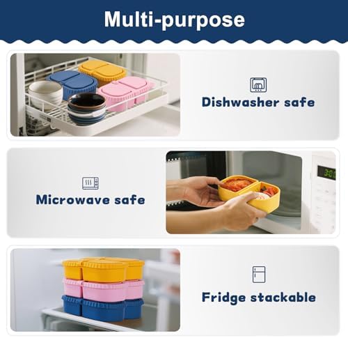 3 Pack Silicone Reusable Snack Containers with Lids - 8 oz Double