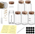 6Pcs 4 oz Square Glass Spice Jars with Label, Empty Spice Containers