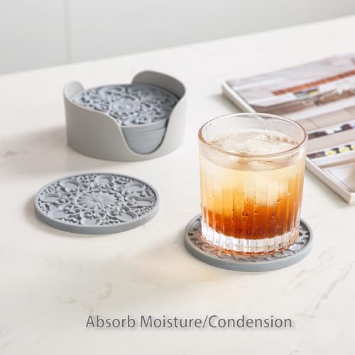 Colinda Silicone Coasters - Set of 6 with Holder, Non-Slip Cup Mats
