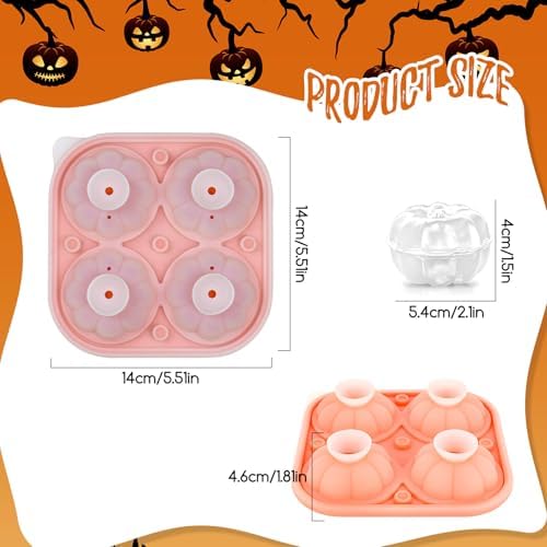 Orange 3D Pumpkin Ice Cube Tray for Freezer, Halloween Pumpkin Ice