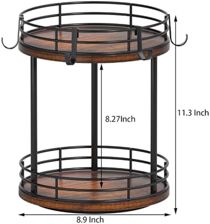 Rotating Coffee Mug Holder Rack Stand, 2 Tier Wooden Coffee Station