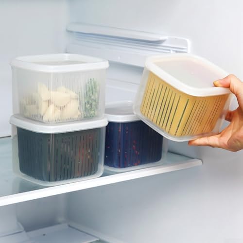 Food Storage Containers With Strainer, 3-Pack Berry Keeper Bins For