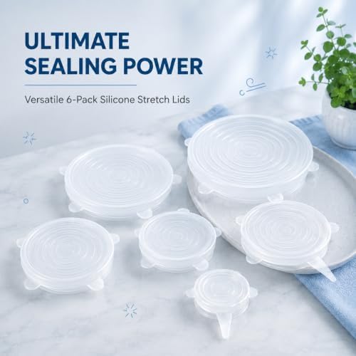 Silicone Stretch Lids, 6-Piece, Blue + White