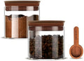 17 oz Coffee Canister with Scoop and Wooden Lids, Airtight Glass