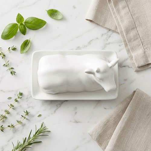 Porcelain Butter Dish with Lid, Butter Holder, Cow Figurine Shape