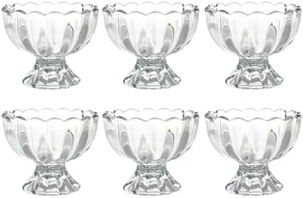 Iced Cream Dessert Bowl,Set of 6,6oz Vintage Glass ware with Heavy