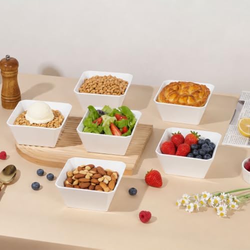 Samsle Ceramic Square Cereal Bowls 16 oz, Set of 6, White