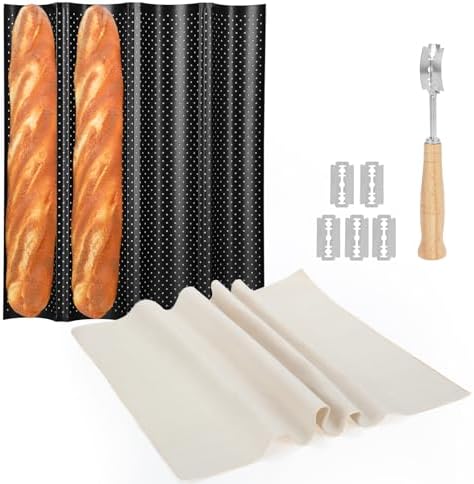4-Slot French Baguette Pan Set, Non-Stick French Bread Pan, Baguette