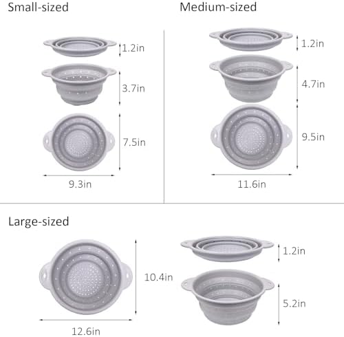 Silicone Collapsible Colander Set of 3, Thickened Foldable Strainers