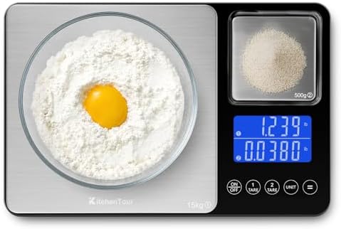 KitchenTour Dual Platform Digital Kitchen Food Scale, 0.001oz/33lb