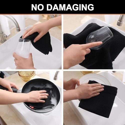 Homaxy Kitchen Towels and Dishcloths Set, Set of 8, Black