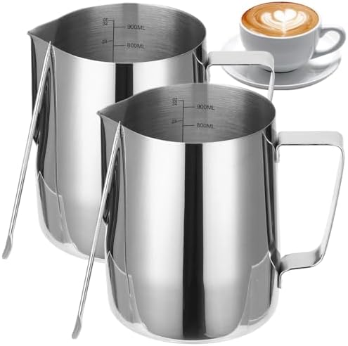 2 PCS Milk Frothing Pitcher, 32oz Stainless Steel Coffee Steaming