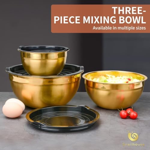 Snailhouse Mixing Bowls, 3 Pack 3.5/2/1 Quart Stainless Steel Large
