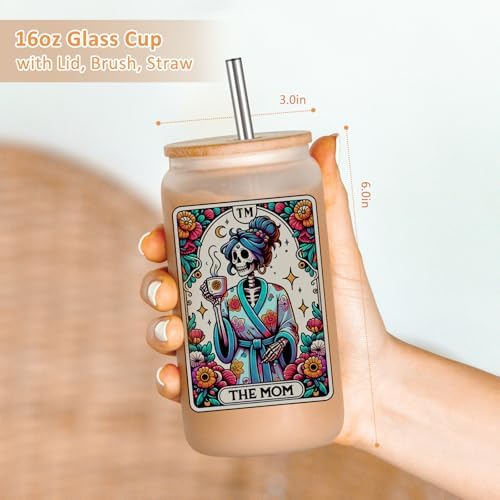 Fairy's Gift Skeleton Mom Iced Coffee Cups, Cute 16oz Frosted Glass