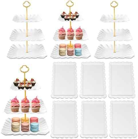 10 Pack Dessert Table Display Set, 4 Three-Tier Square Cupcake Stands