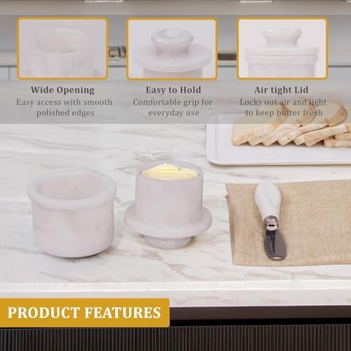 Marble Butter Keeper, Elegant French Style White Butter Dish with Lid
