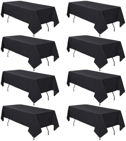 8 Pack Black Tablecloth 60 x 102 Inch Polyester Table Cloth for 6 Foot