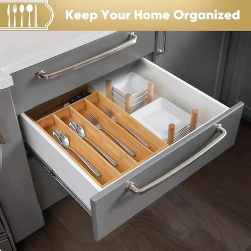Bamboo Silverware Organizer, 10 Inch, 5 Slots