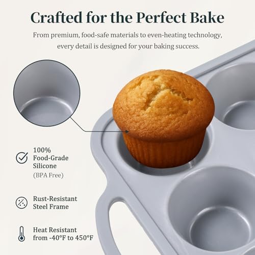 12-Cup Mini Silicone Muffin Pan with Reinforced Steel Frame,Metallic
