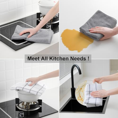 12 Pack Kitchen Towels and Dishcloths Set, 100% Cotton Soft and