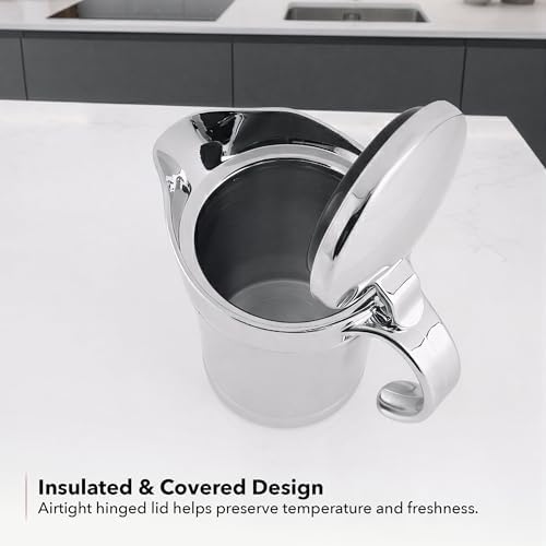 OVENTE Stainless Steel Gravy Boat with Hinged Lid, 14Oz, Silver