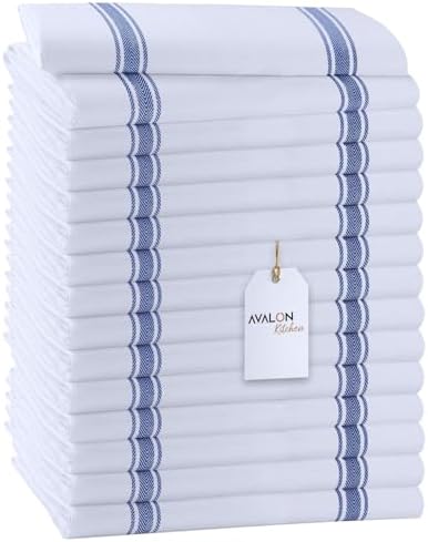 Dish Towels 15 Pack Blue Stripe 100% Cotton Kitchen Towel 15x25 Inch