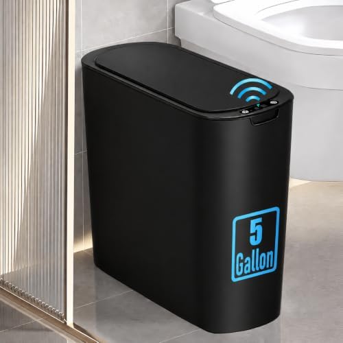 TIPGO 5 Gallon Automatic Bathroom Trash Can with Lid, Black