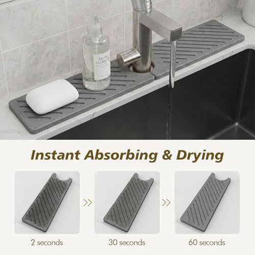 Stone Faucet Mat for Kitchen Sink, Dark Gray, 23.6" x 3.9"