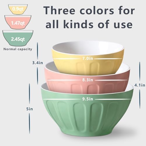 Lareina Ceramic Mixing Bowls Set of 3, Large Nesting Bowls for